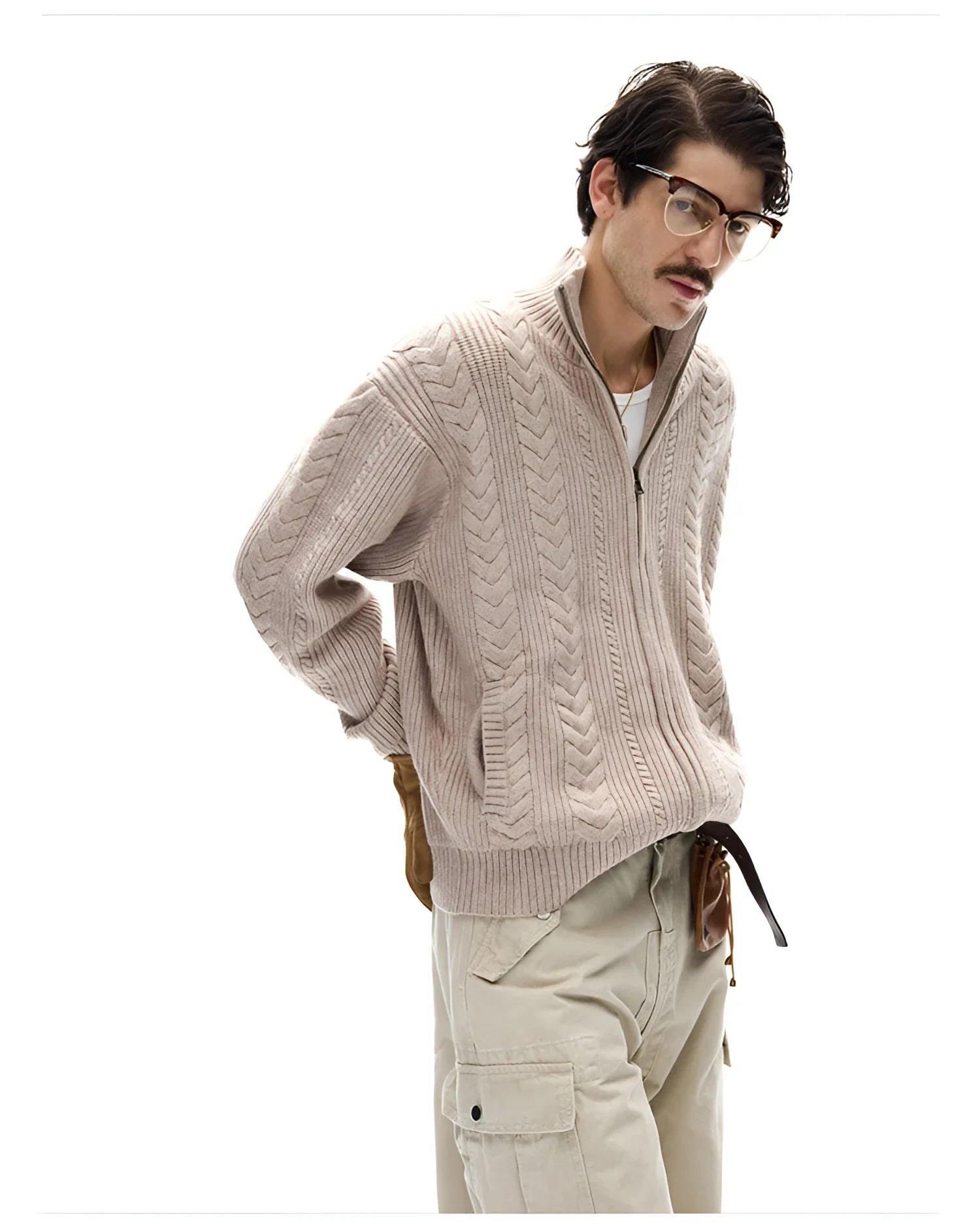 Businesscore Cable-Knit Zip Cardigan - Fuga Studios