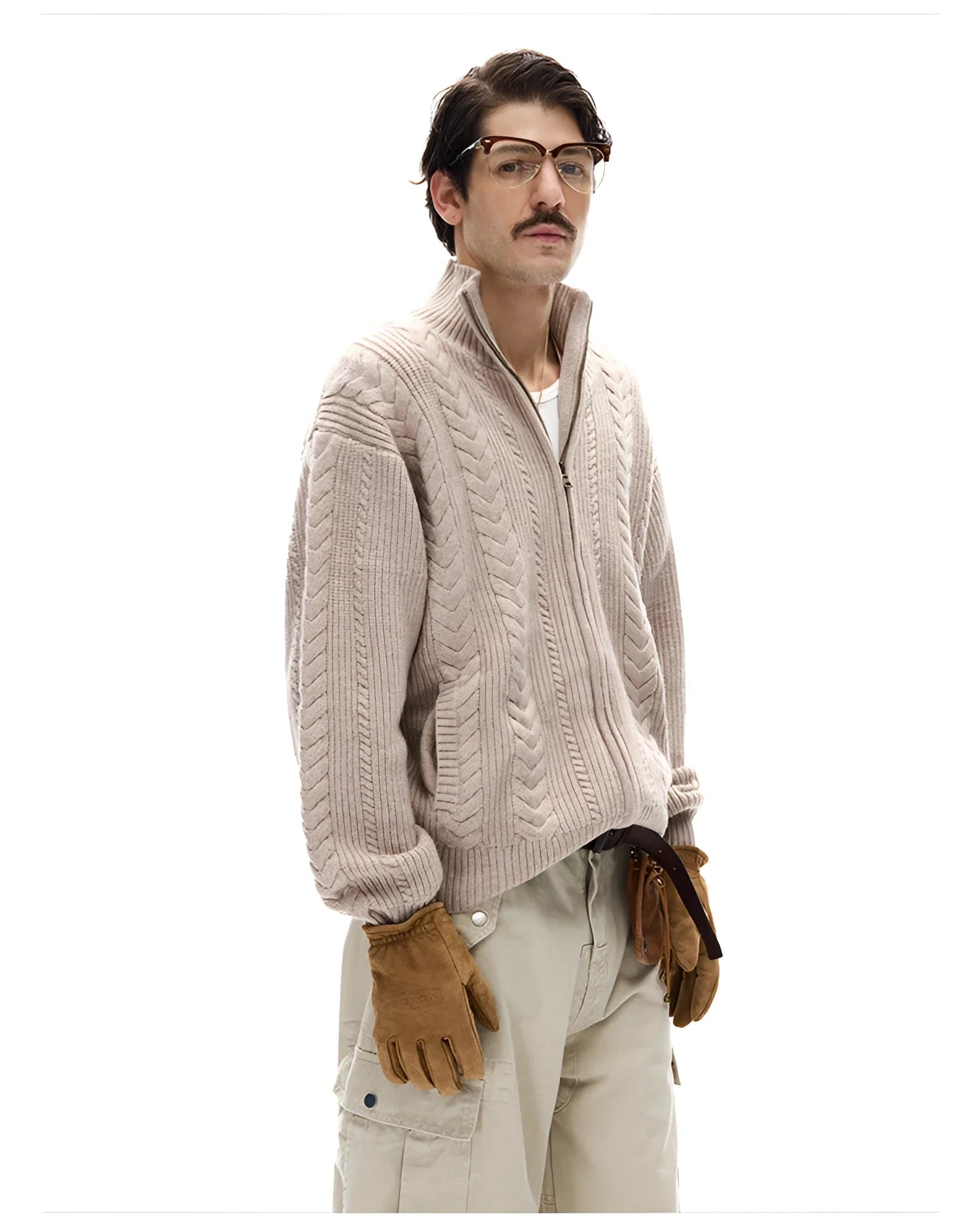 Businesscore Cable-Knit Zip Cardigan - Fuga Studios