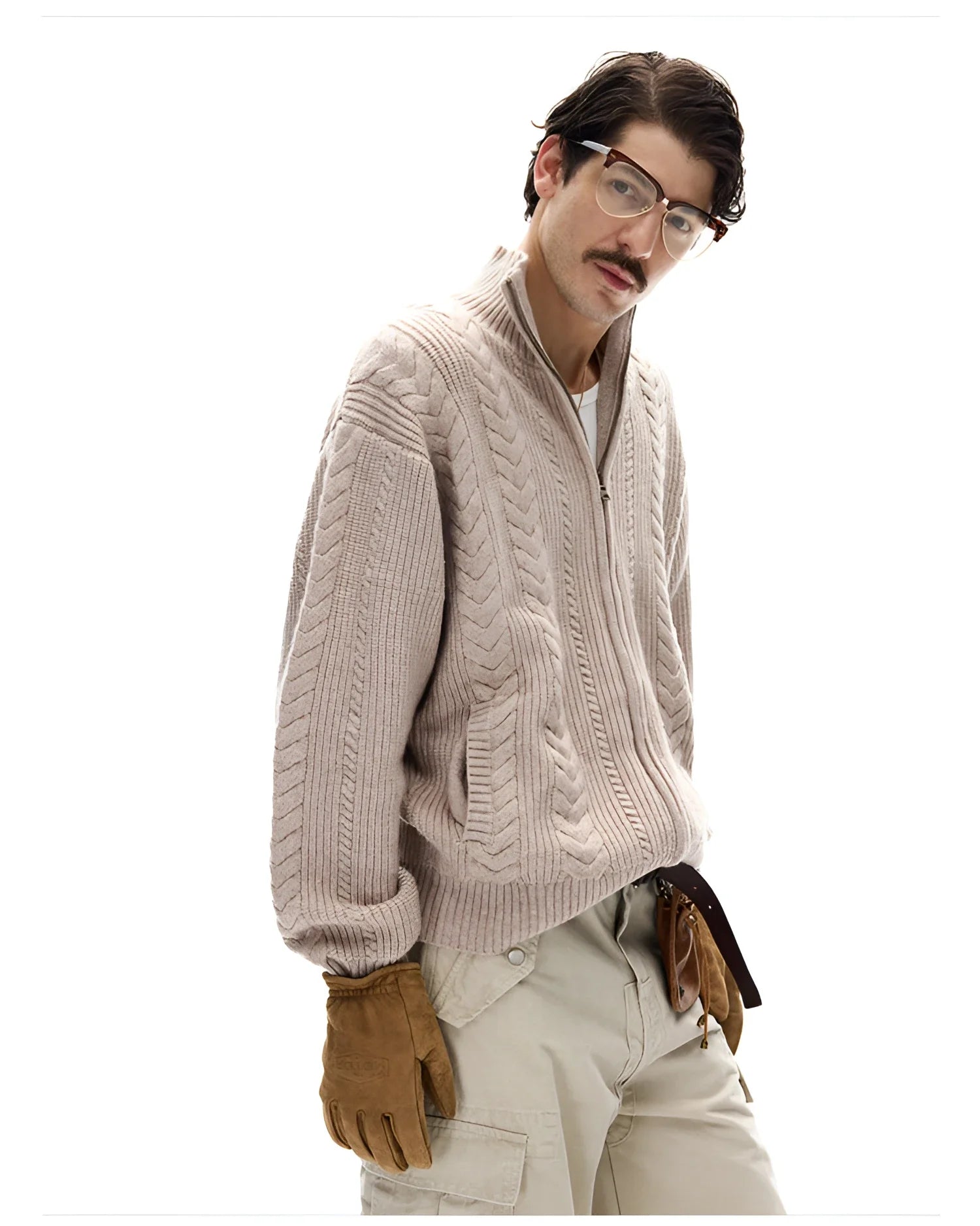 Businesscore Cable-Knit Zip Cardigan - Fuga Studios
