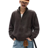 ビジネスコア ケーブルニット ジップ カーディガン