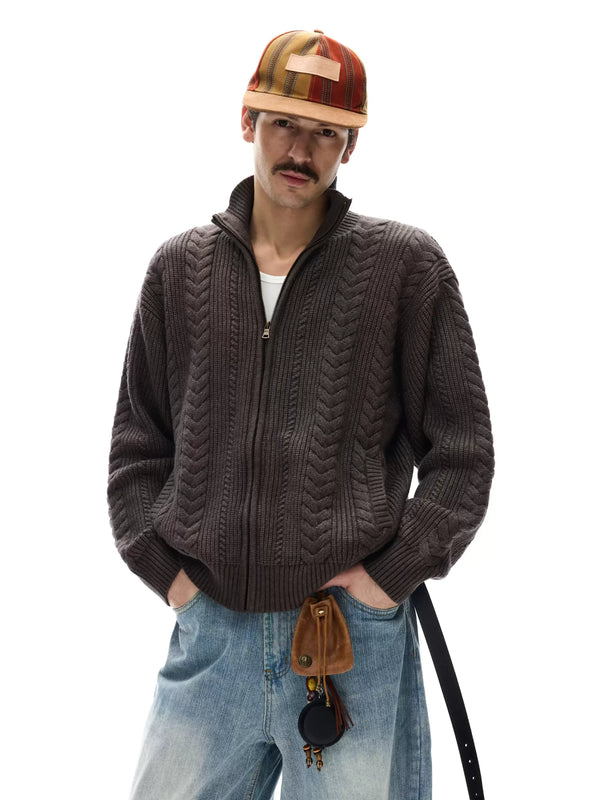 Businesscore Cable-Knit Zip Cardigan - Fuga Studios