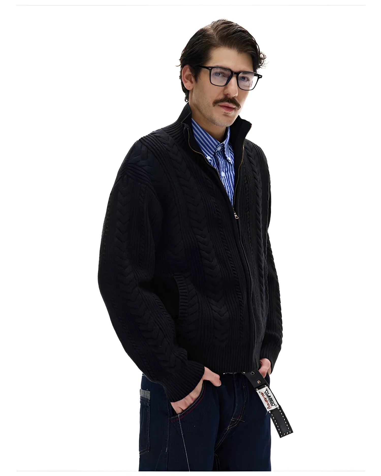 Businesscore Cable-Knit Zip Cardigan - Fuga Studios
