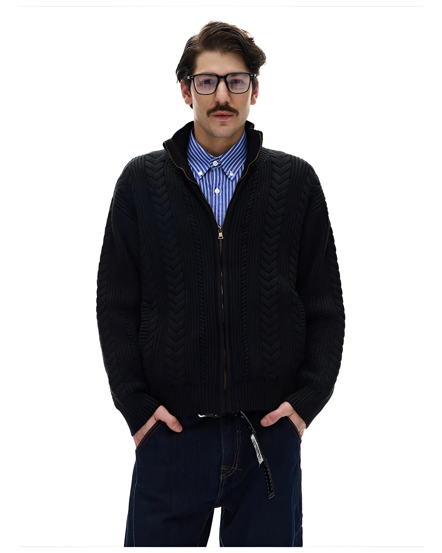 Businesscore Cable-Knit Zip Cardigan - Fuga Studios