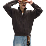 ビジネスコア ケーブルニット ジップ カーディガン