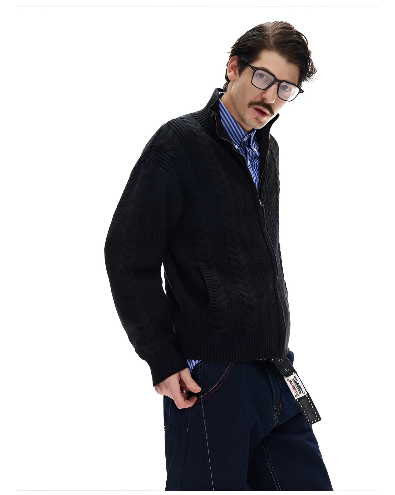 Businesscore Cable-Knit Zip Cardigan - Fuga Studios