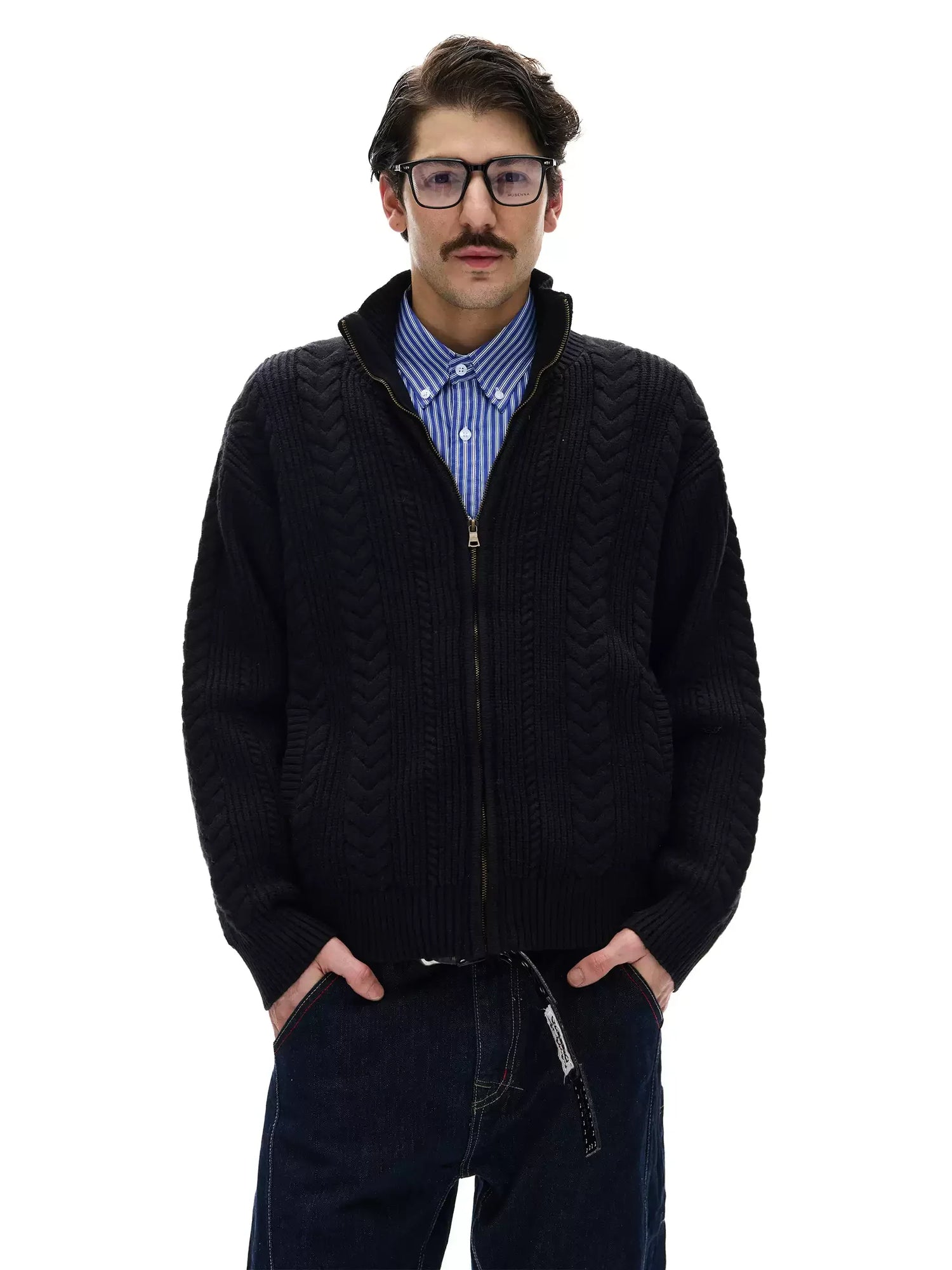 Businesscore Cable-Knit Zip Cardigan - Fuga Studios