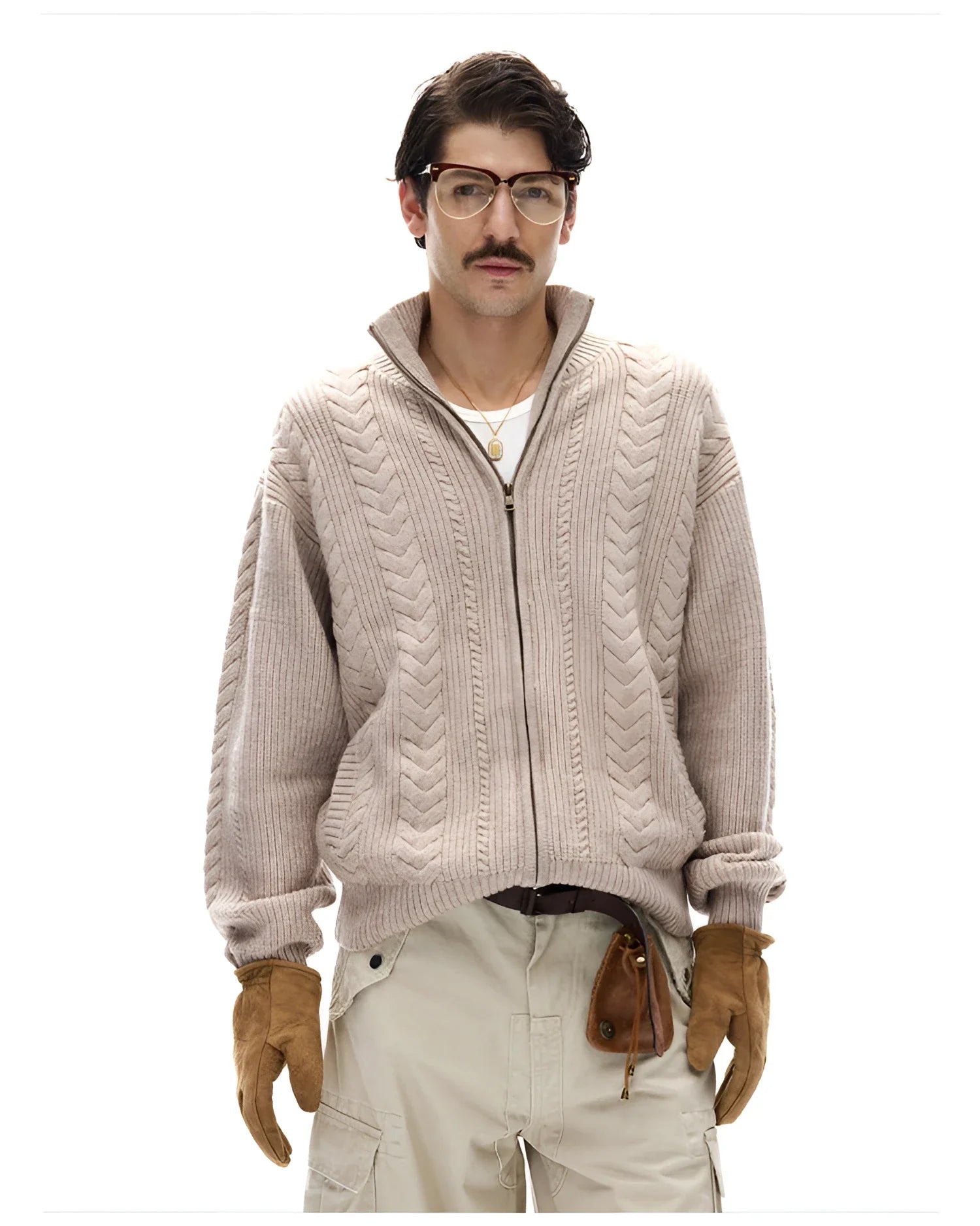 Businesscore Cable-Knit Zip Cardigan - Fuga Studios