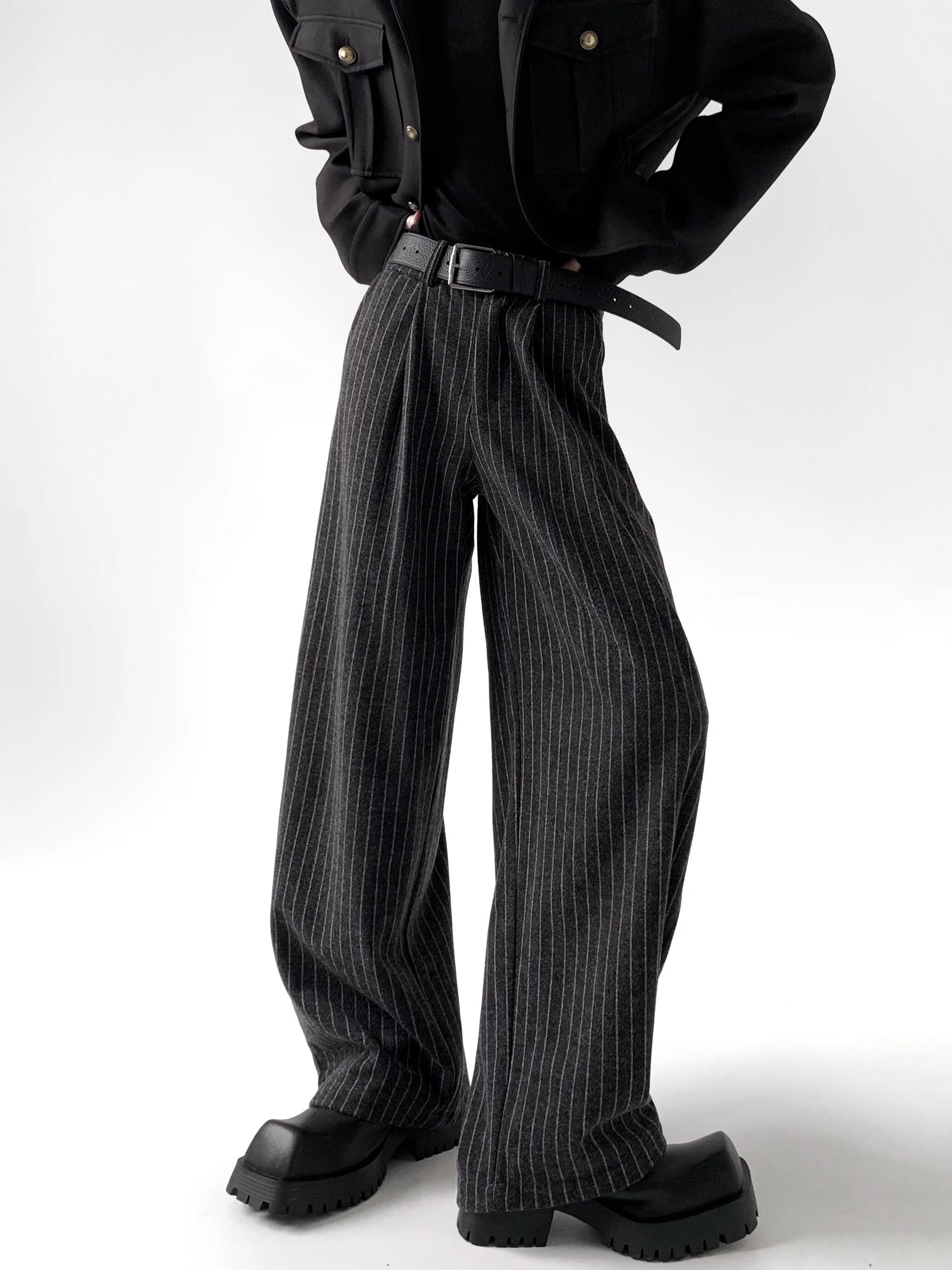 Businesscore Pinstripe Wide-Leg Pants - Fuga Studios