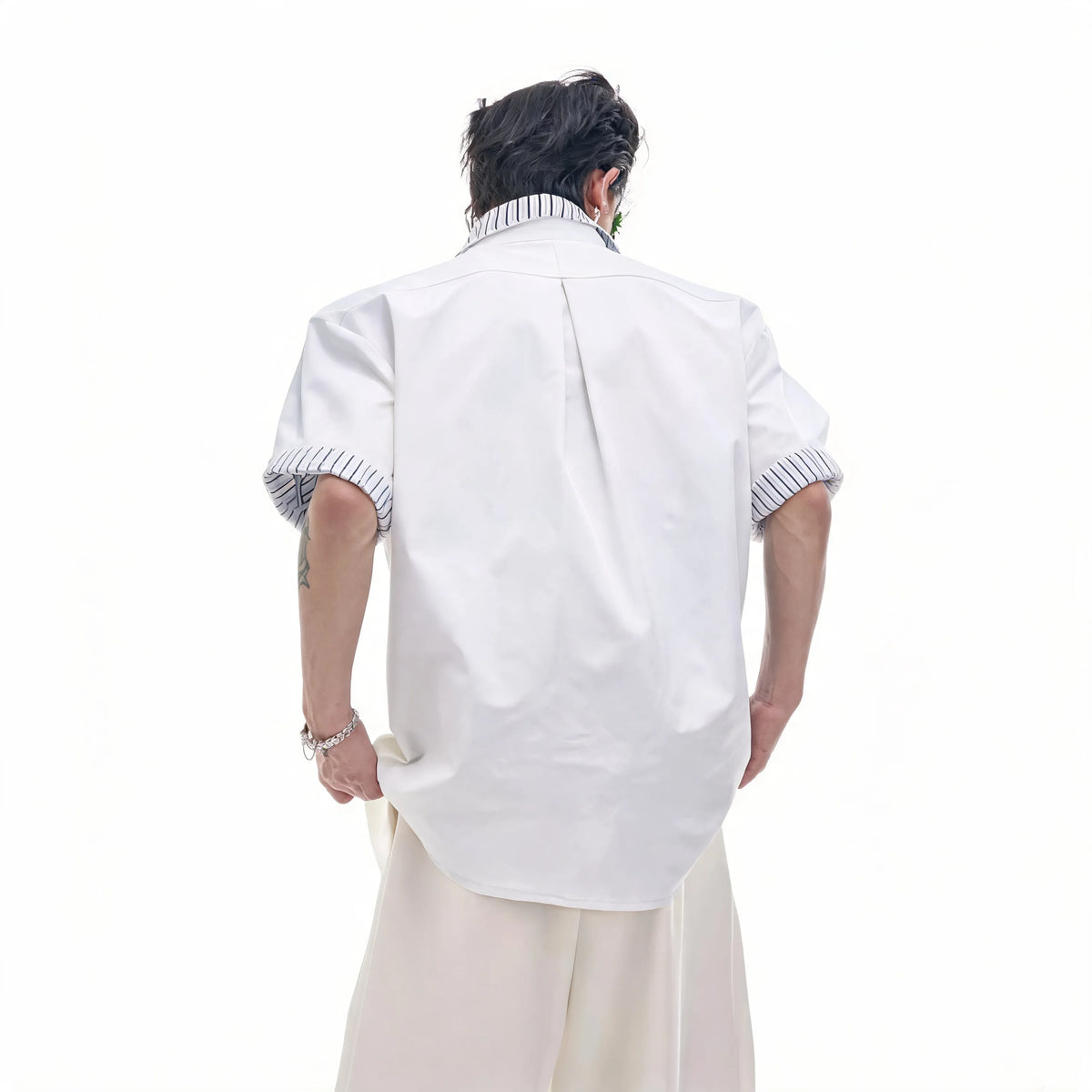 Businesscore Striped-Trim Short-Sleeve Shirt - Fuga Studios