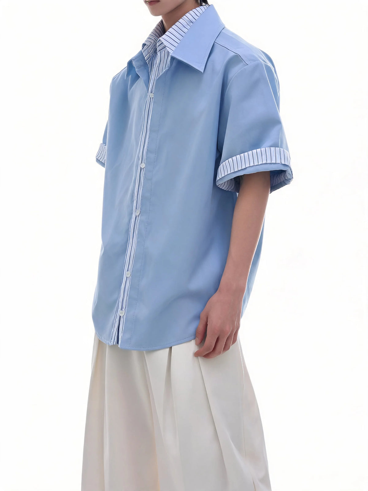 Businesscore Striped-Trim Short-Sleeve Shirt - Fuga Studios