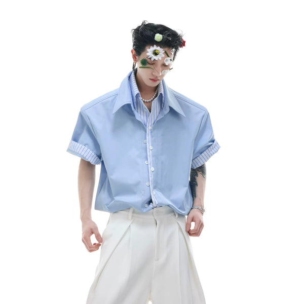 Businesscore Striped-Trim Short-Sleeve Shirt - Fuga Studios