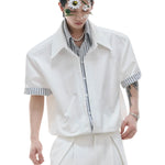 Businesscore Striped-Trim Short-Sleeve Shirt - Fuga Studios