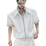 Businesscore Striped-Trim Short-Sleeve Shirt - Fuga Studios