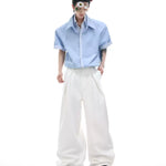 Businesscore Striped-Trim Short-Sleeve Shirt - Fuga Studios