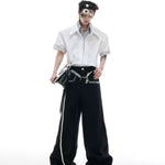 Businesscore Striped-Trim Short-Sleeve Shirt - Fuga Studios