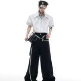 Businesscore Striped-Trim Short-Sleeve Shirt - Fuga Studios