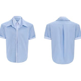 Businesscore Striped-Trim Short-Sleeve Shirt - Fuga Studios