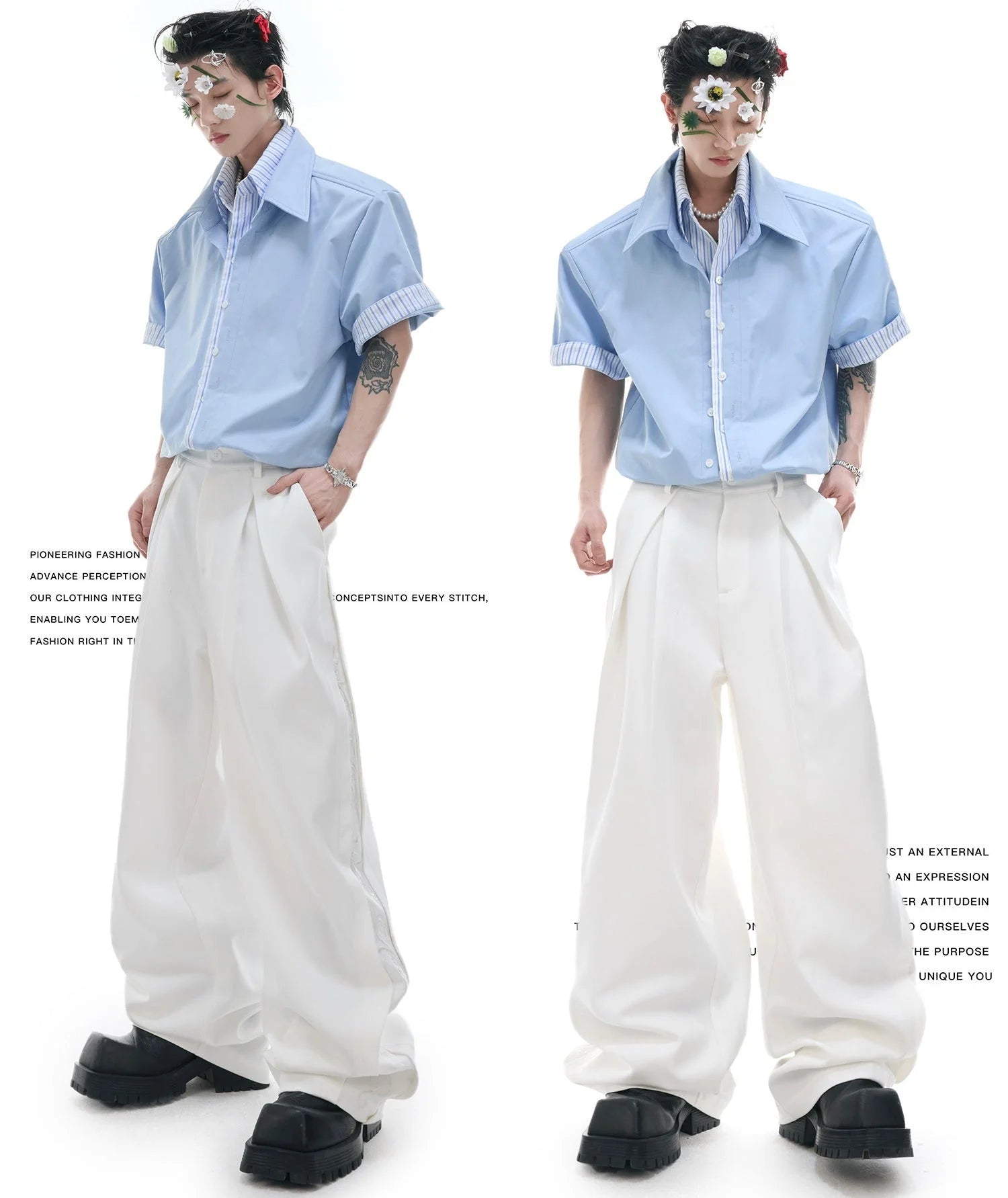 Businesscore Striped-Trim Short-Sleeve Shirt - Fuga Studios