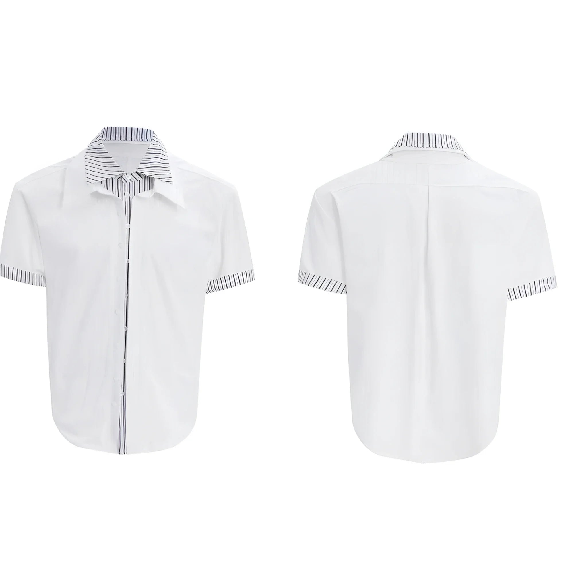 Businesscore Striped-Trim Short-Sleeve Shirt - Fuga Studios