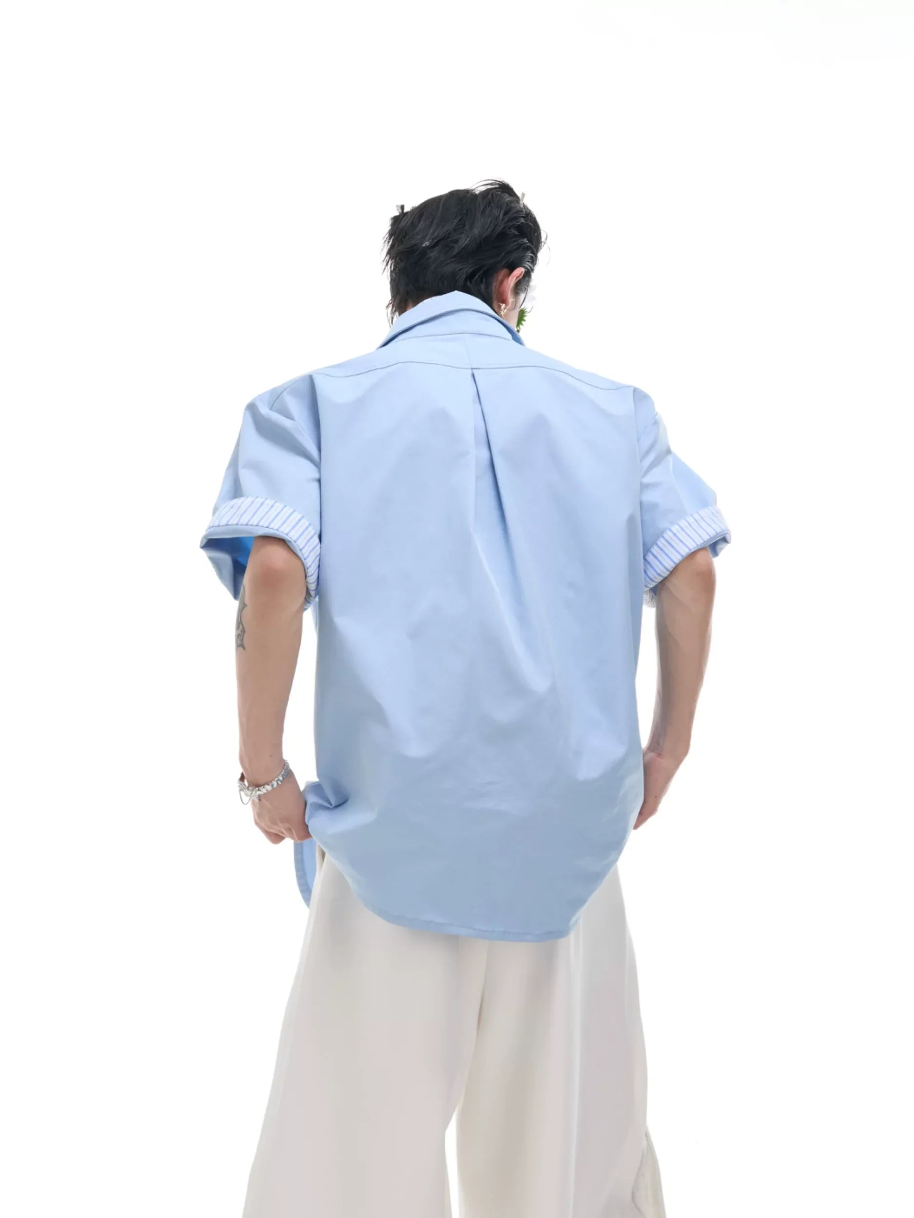 Businesscore Striped-Trim Short-Sleeve Shirt - Fuga Studios