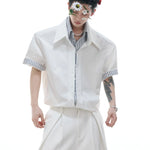 Businesscore Striped-Trim Short-Sleeve Shirt - Fuga Studios