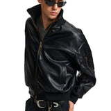 ビジネスコア ヴィンテージ レザー ボンバー ジャケット