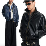 ビジネスコア ヴィンテージ レザー ボンバー ジャケット