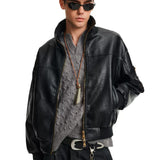 ビジネスコア ヴィンテージ レザー ボンバー ジャケット