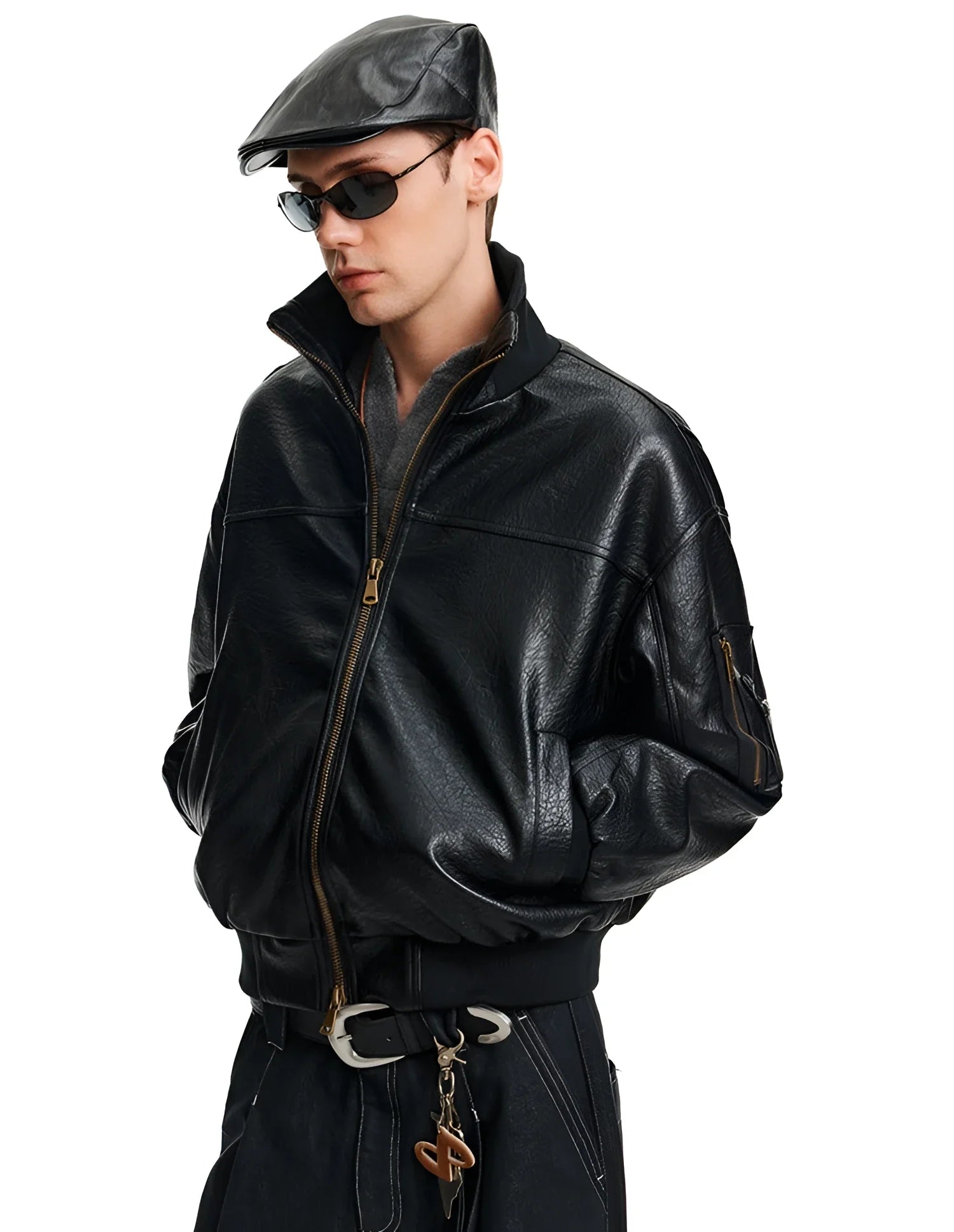 ビジネスコア ヴィンテージ レザー ボンバー ジャケット