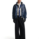 ビジネスコア ヴィンテージ レザー ボンバー ジャケット