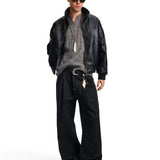 ビジネスコア ヴィンテージ レザー ボンバー ジャケット