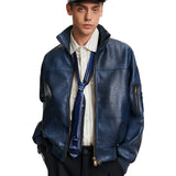 ビジネスコア ヴィンテージ レザー ボンバー ジャケット