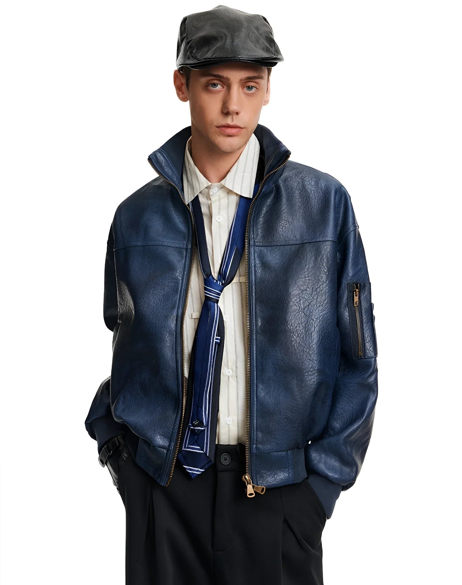 ビジネスコア ヴィンテージ レザー ボンバー ジャケット