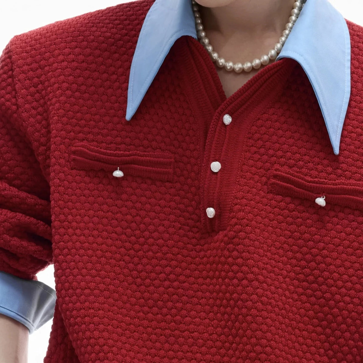 Businesscore Waffle-Knit Polo Sweater - Fuga Studios