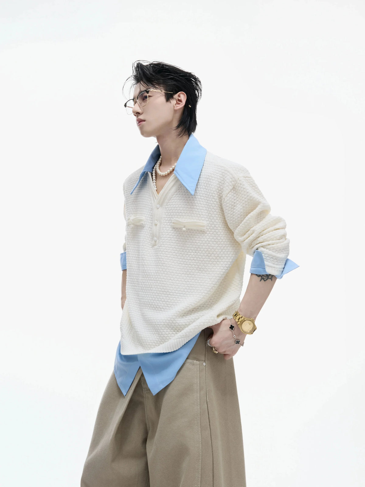 Businesscore Waffle-Knit Polo Sweater - Fuga Studios