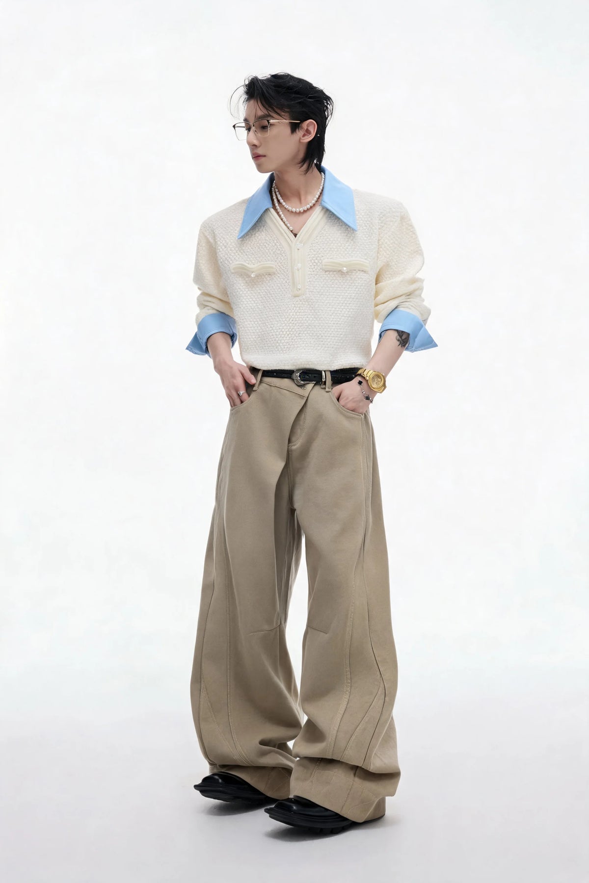 Businesscore Waffle-Knit Polo Sweater - Fuga Studios