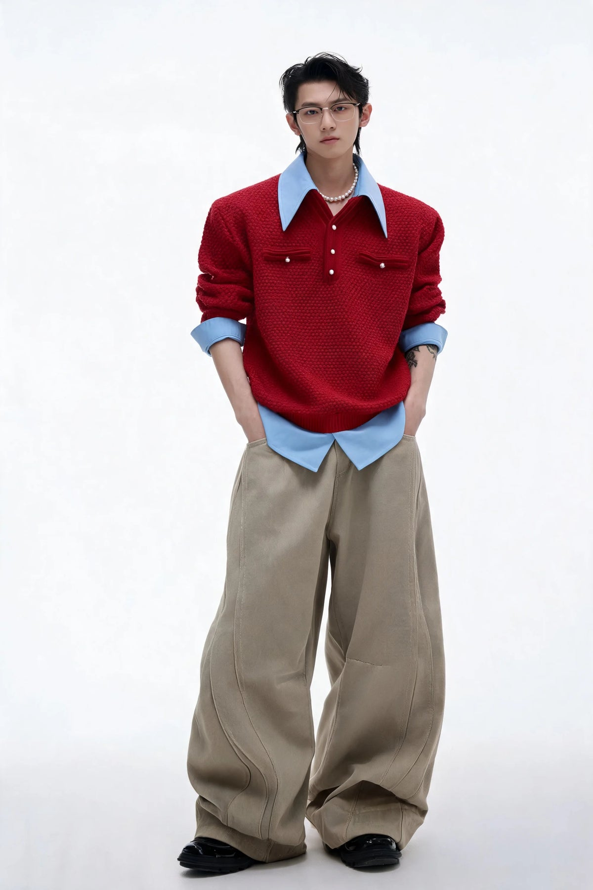 Businesscore Waffle-Knit Polo Sweater - Fuga Studios