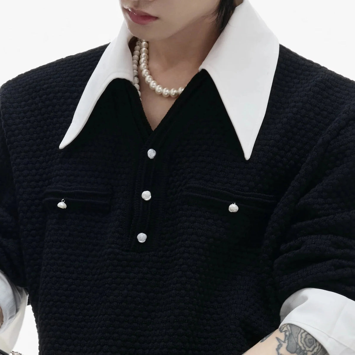 Businesscore Waffle-Knit Polo Sweater - Fuga Studios