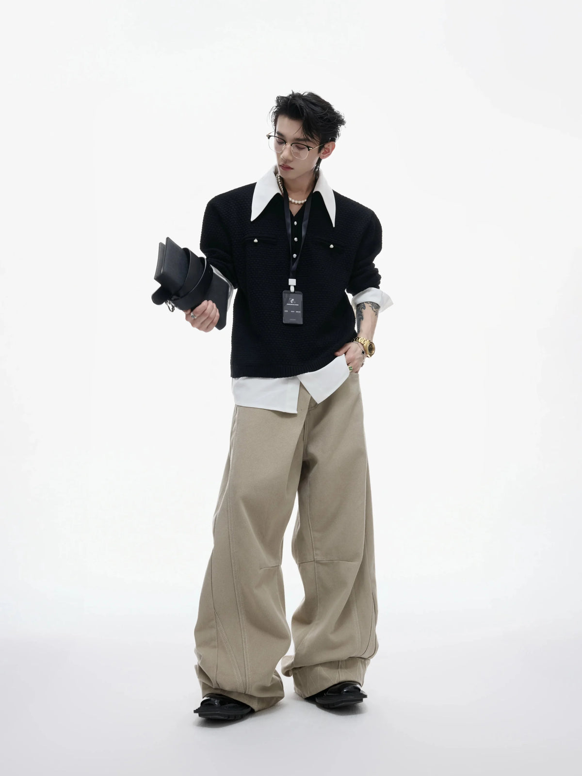 Businesscore Waffle-Knit Polo Sweater - Fuga Studios