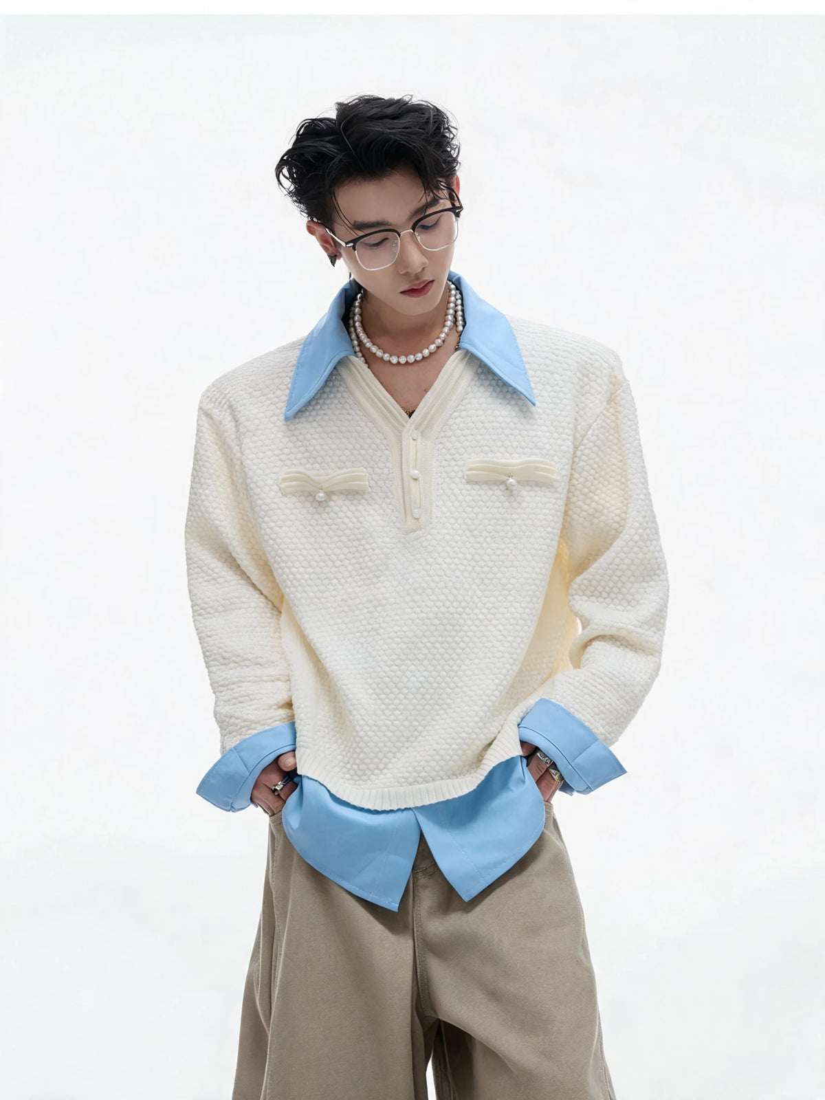 Businesscore Waffle-Knit Polo Sweater - Fuga Studios