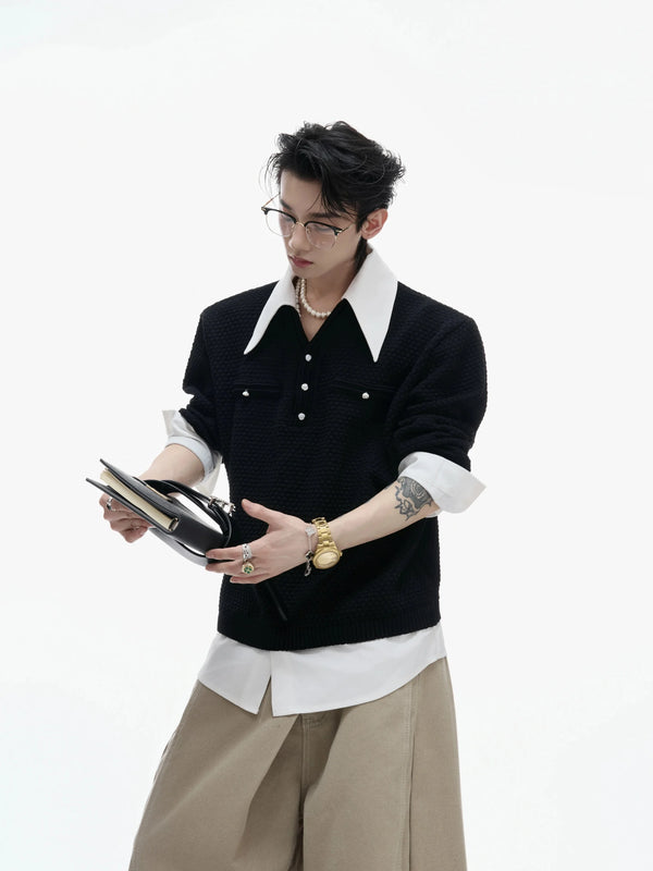 Businesscore Waffle-Knit Polo Sweater - Fuga Studios