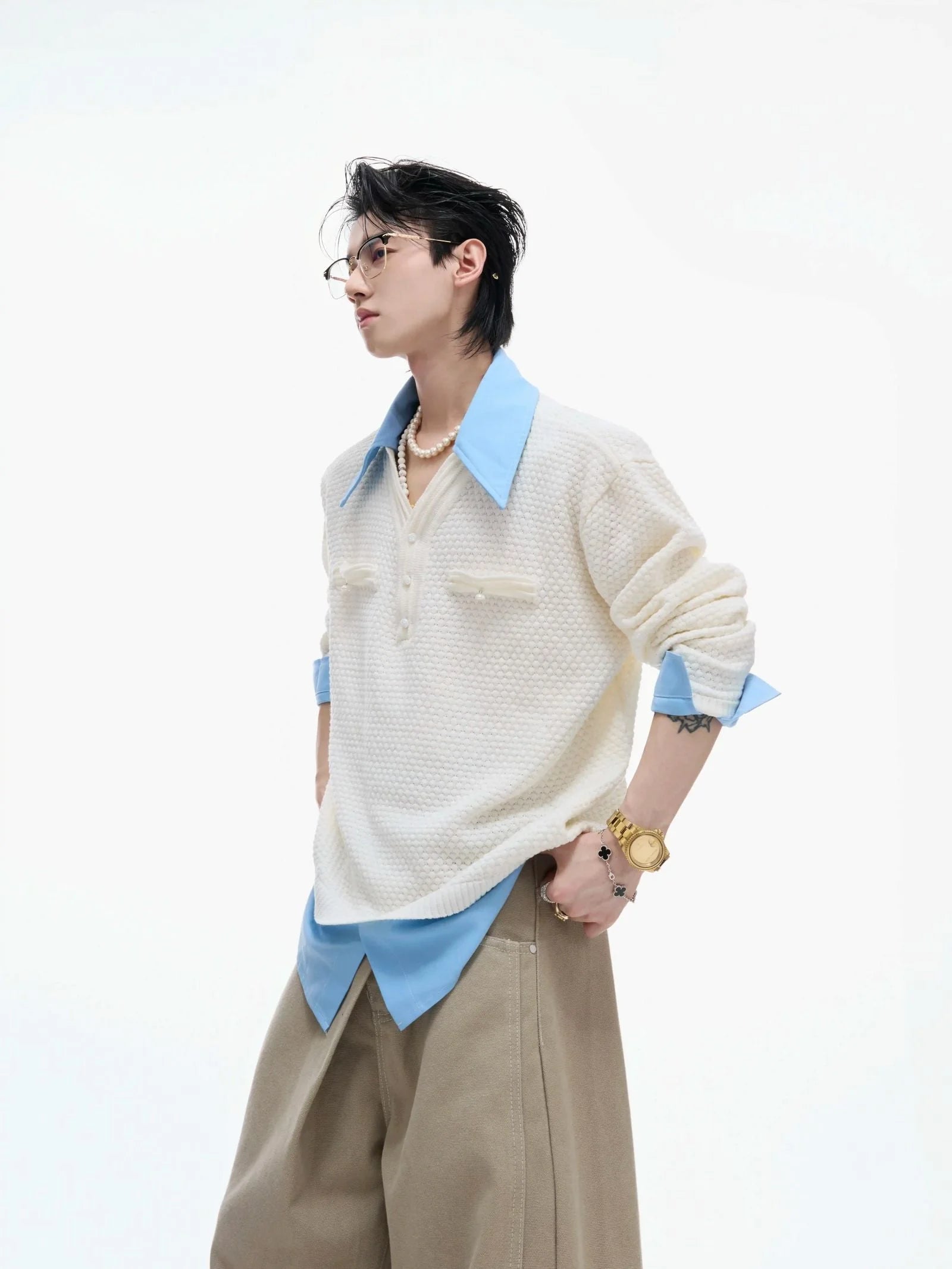 Businesscore Waffle-Knit Polo Sweater - Fuga Studios