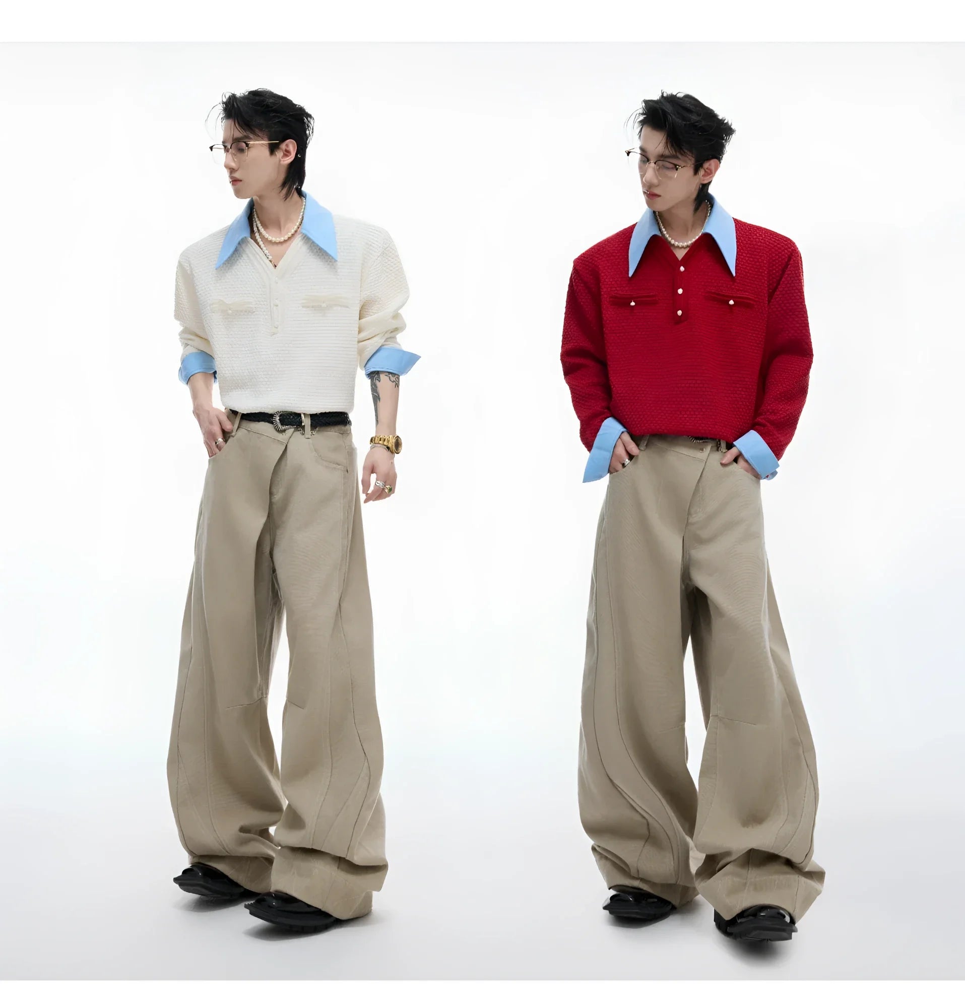 Businesscore Waffle-Knit Polo Sweater - Fuga Studios