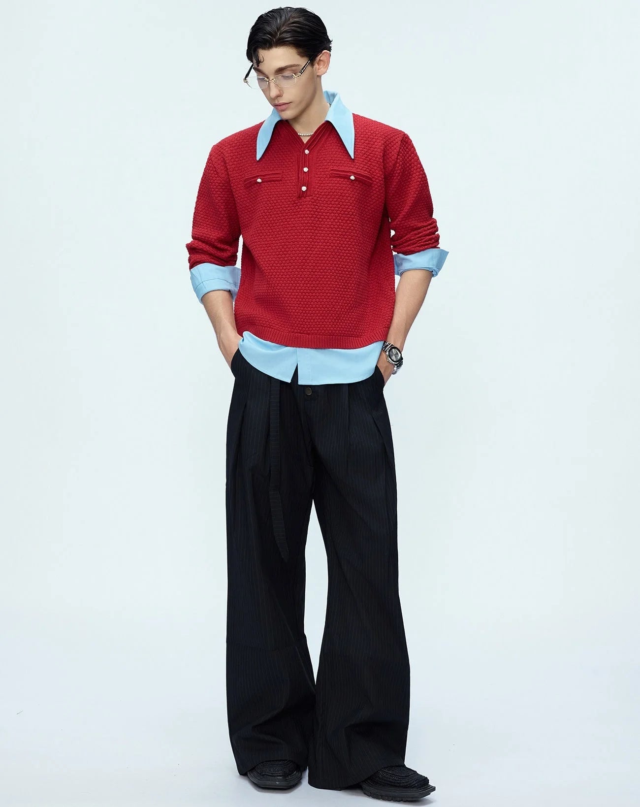 Businesscore Waffle-Knit Polo Sweater - Fuga Studios