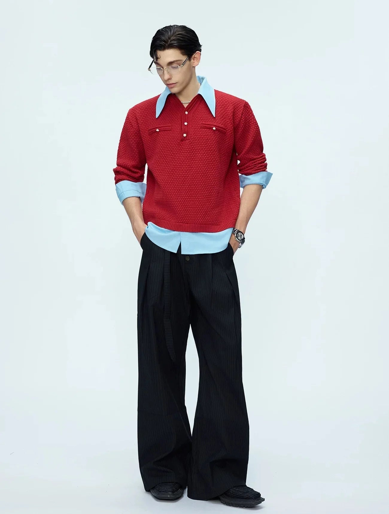 Businesscore Waffle-Knit Polo Sweater - Fuga Studios