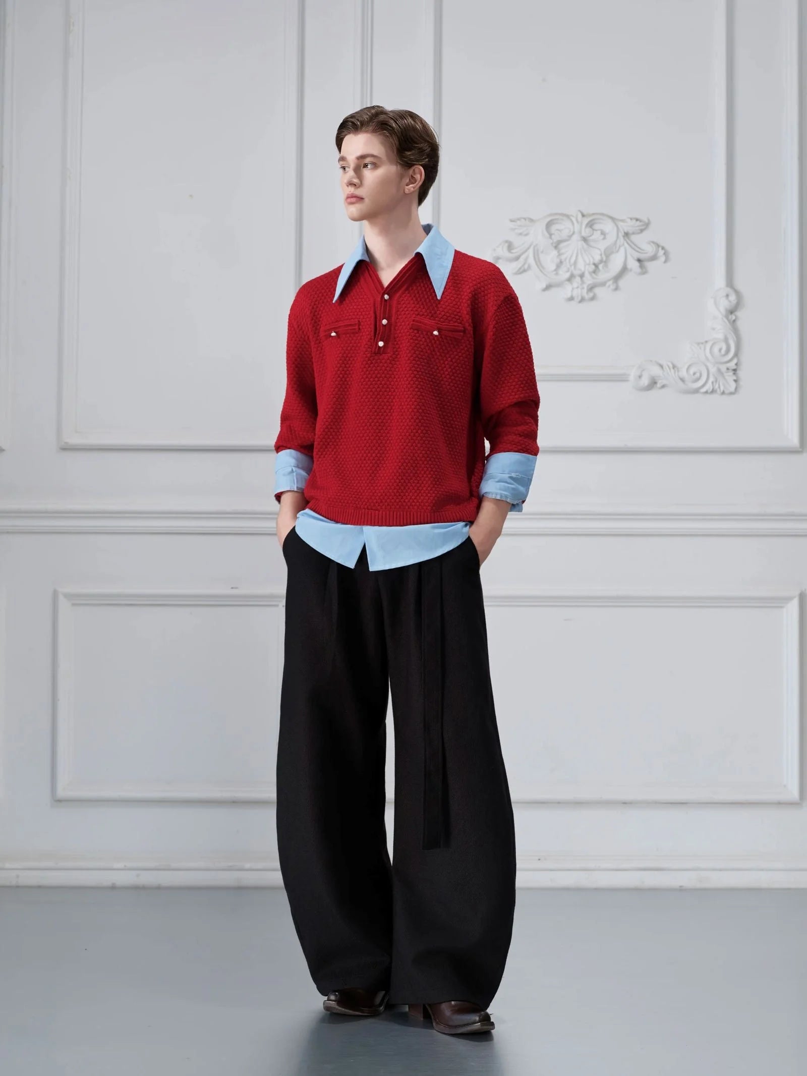 Businesscore Waffle-Knit Polo Sweater - Fuga Studios