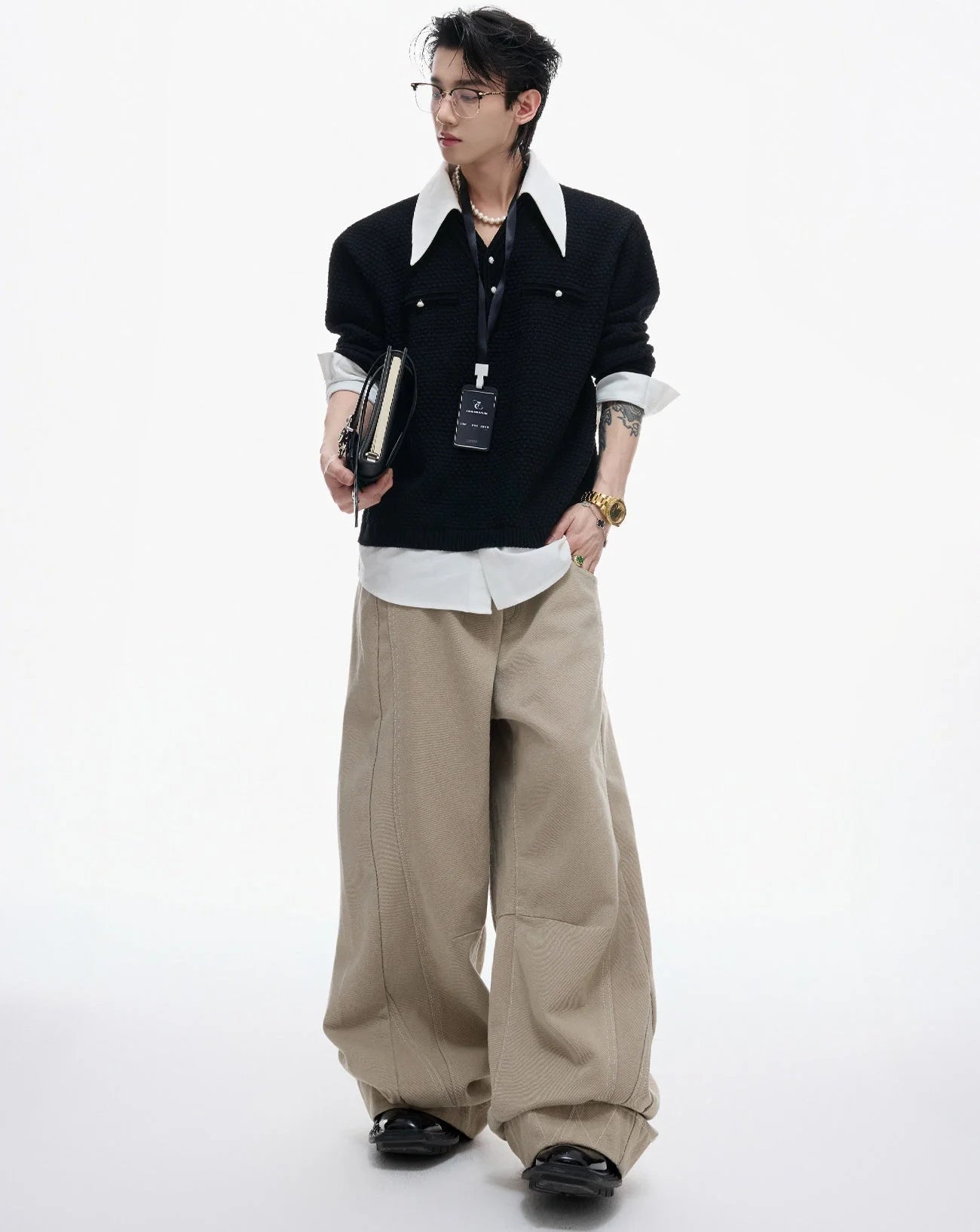 Businesscore Waffle-Knit Polo Sweater - Fuga Studios