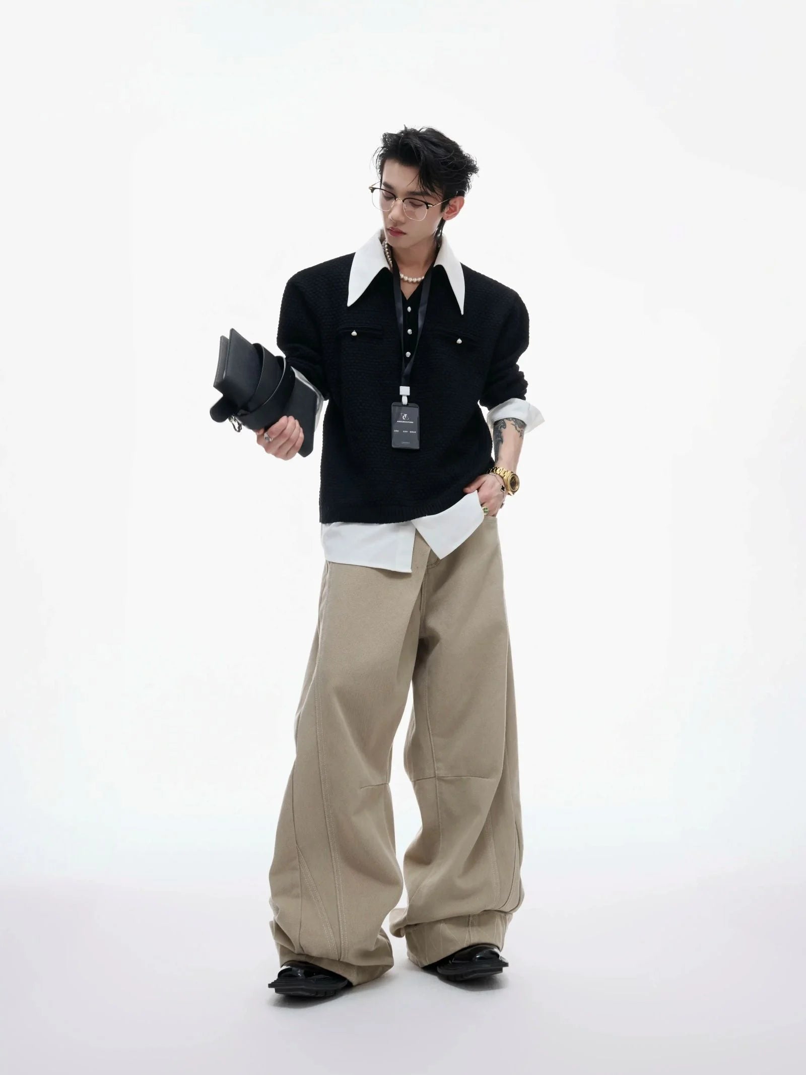 Businesscore Waffle-Knit Polo Sweater - Fuga Studios