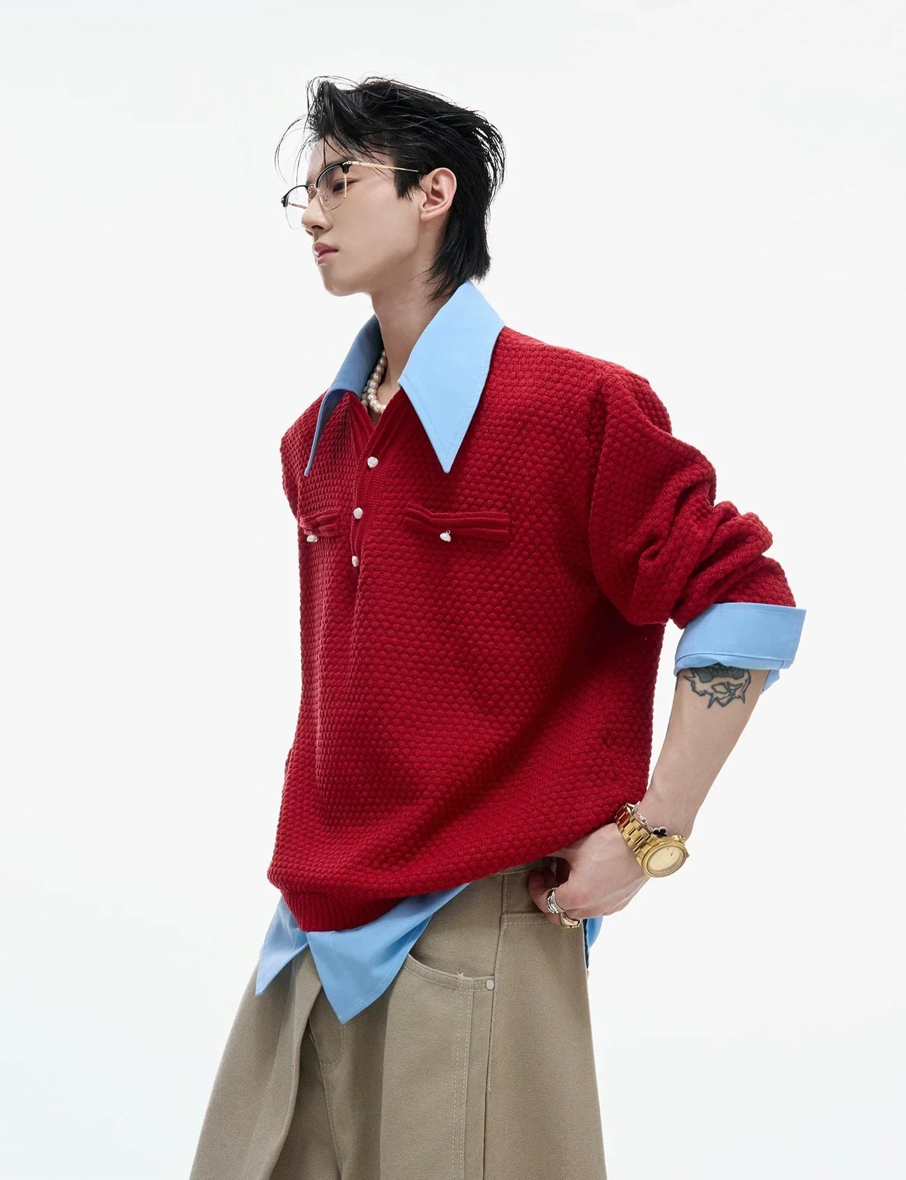 Businesscore Waffle-Knit Polo Sweater - Fuga Studios
