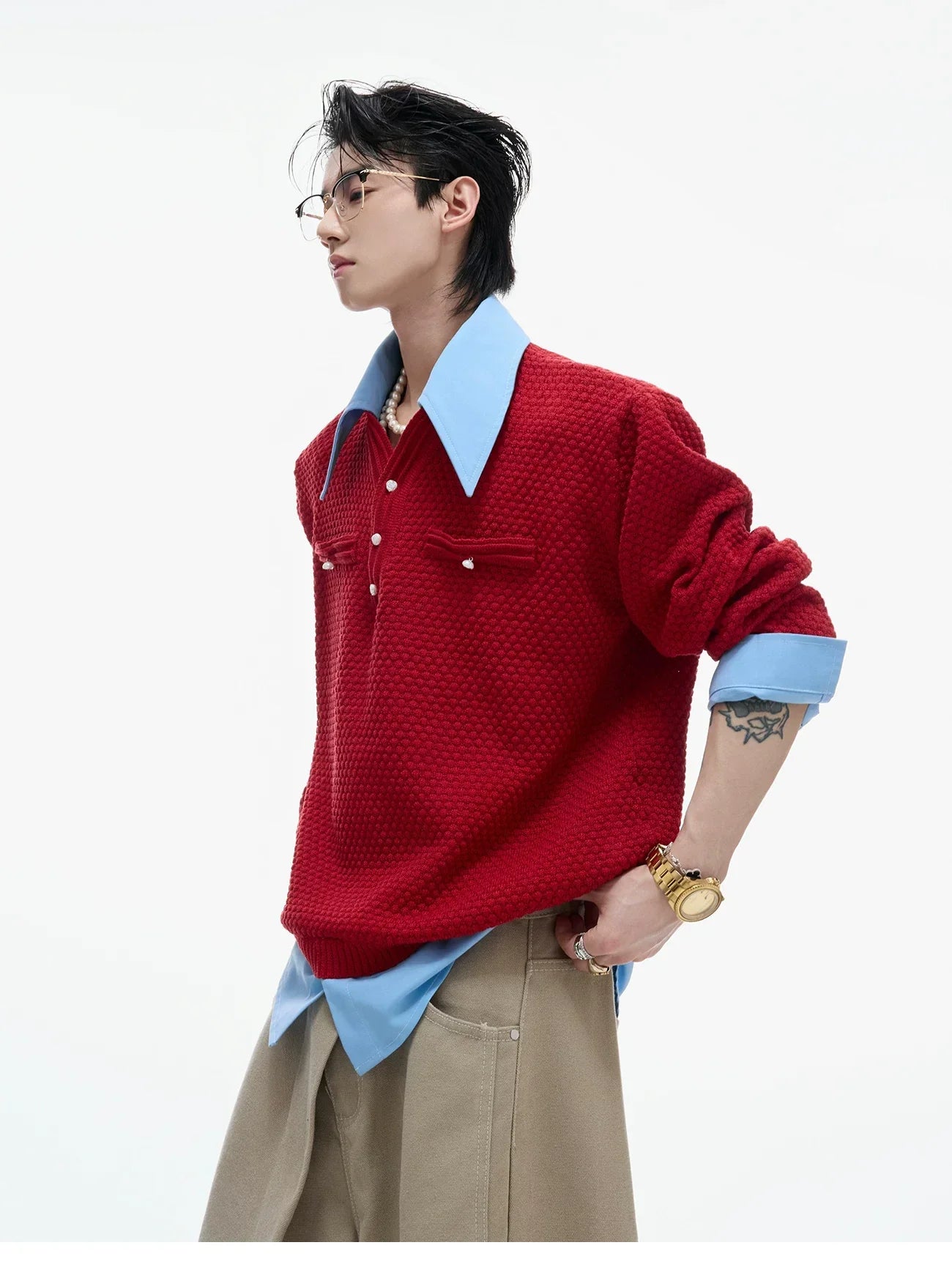 Businesscore Waffle-Knit Polo Sweater - Fuga Studios